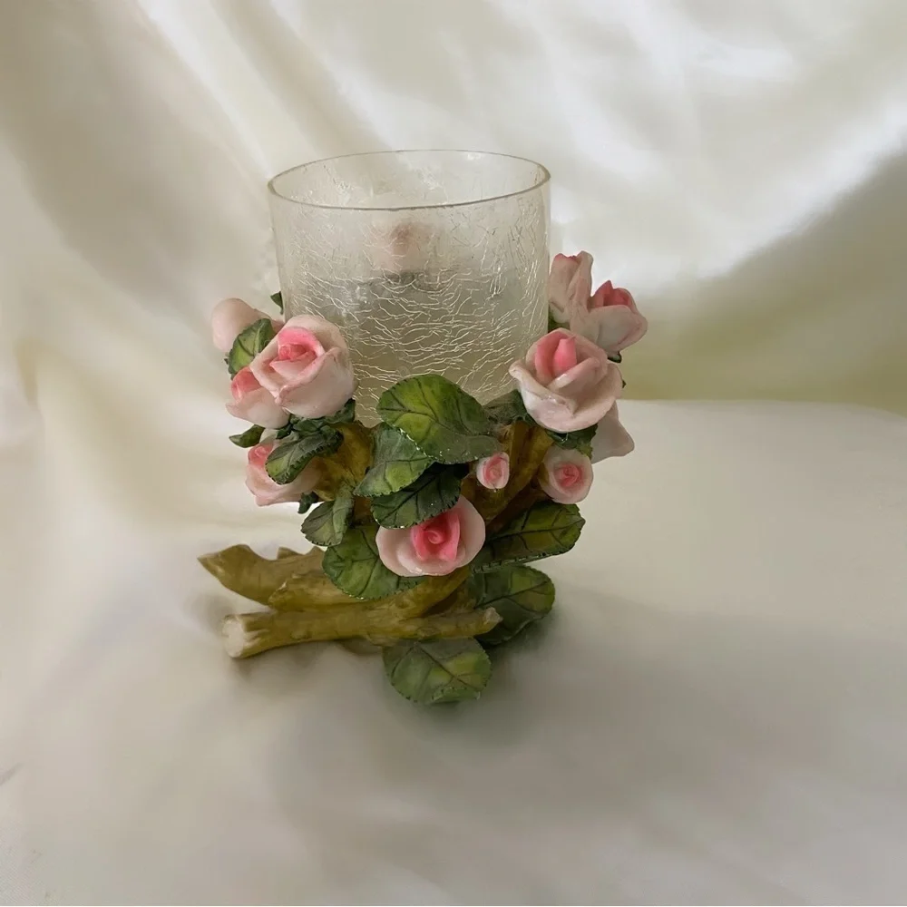 Vintage ceramic rose candle holder centerpiece home decor capodimonte